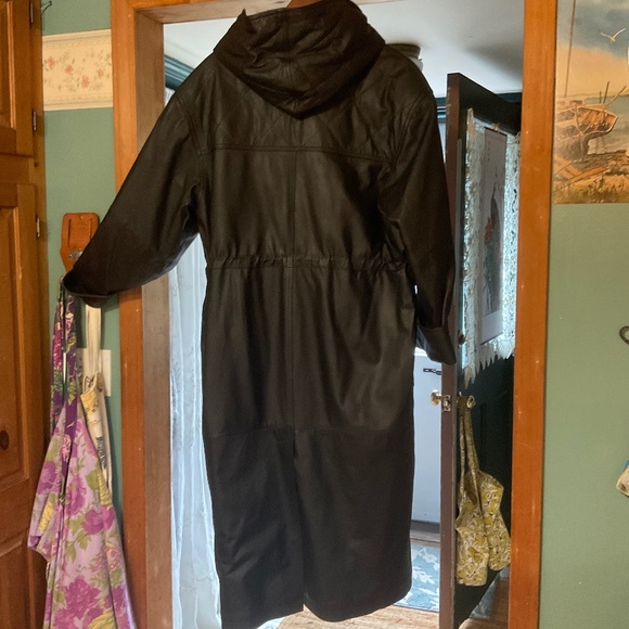 Vintage 100% Leather Hooded Trench - Picture 3 of 16